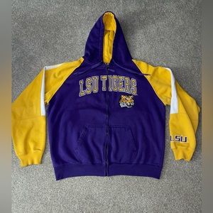 Vintage LSU Tigers Full Zip Hoodie Sweatshirt XXL Colosseum Purple and Gold